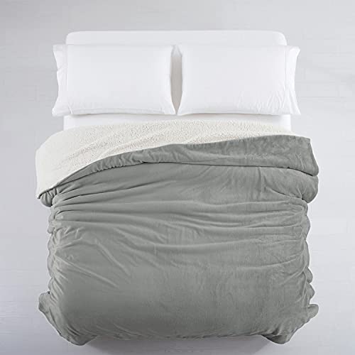 Oxford Homeware Sherpa Fleece Blanket Reversible Throw Blankets Soft Fluffy Thick Blankets Microfiber Plush Blanket for Bed, Couch (Silver, Double (150 x 200 Cm))