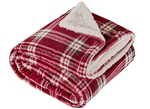 Microlight to Berber New Range of Light But Warm Soft Fluffy Micro Velour Throw Blankets For Sofa and Bed, Wrinkle Resistant, Anti-fade (Plaid-Red, 150 * 200cm)