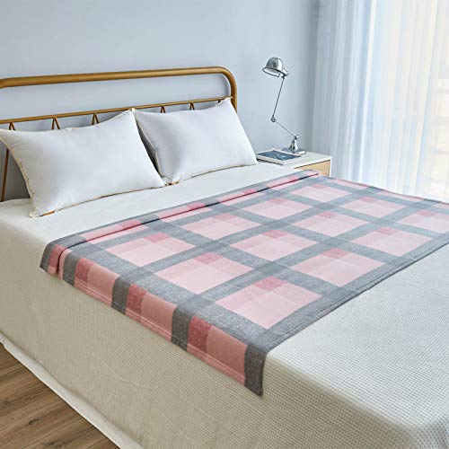 Dreamscene Blush Winter Check Fleece Blanket Super Soft Warm Cosy Sofa Bed Picnic Garden Throw Over, Plaid Tartan Pink Grey - 120 x 150cm
