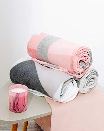 Dreamscene Blush Winter Check Fleece Blanket Super Soft Warm Cosy Sofa Bed Picnic Garden Throw Over, Plaid Tartan Pink Grey - 120 x 150cm