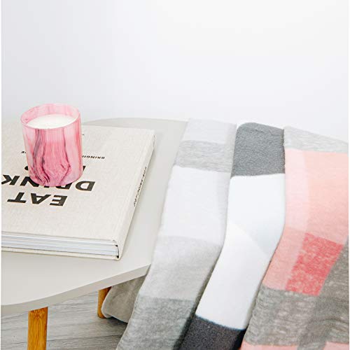 Dreamscene Blush Winter Check Fleece Blanket Super Soft Warm Cosy Sofa Bed Picnic Garden Throw Over, Plaid Tartan Pink Grey - 120 x 150cm