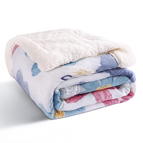 Queenshin Luxury Flower Fluffy Sherpa Fleece Blankets Twin Size 150 * 200 CM, 500 GMS Christmas Double Bed Snuggle Throws for Couch Sofas, White