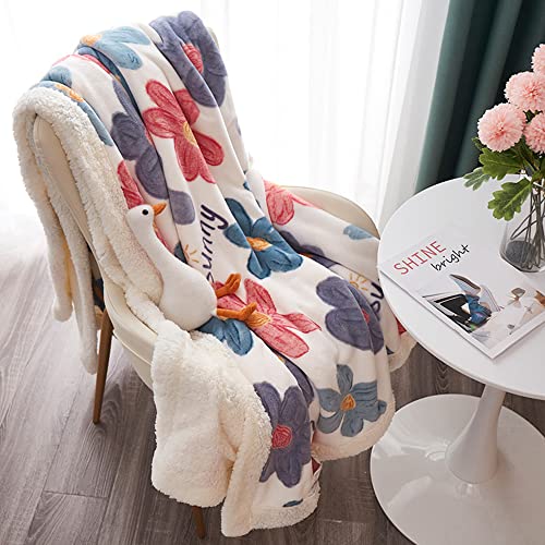 Queenshin Luxury Flower Fluffy Sherpa Fleece Blankets Twin Size 150 * 200 CM, 500 GMS Christmas Double Bed Snuggle Throws for Couch Sofas, White