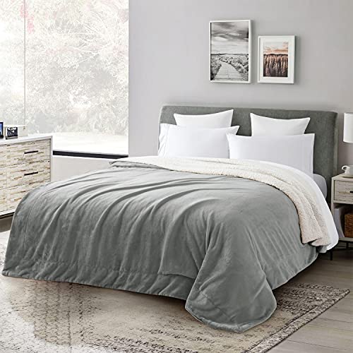 Oxford Homeware Sherpa Fleece Blanket Reversible Throw Blankets Soft Fluffy Thick Blankets Microfiber Plush Blanket for Bed, Couch (Silver, Double (150 x 200 Cm))