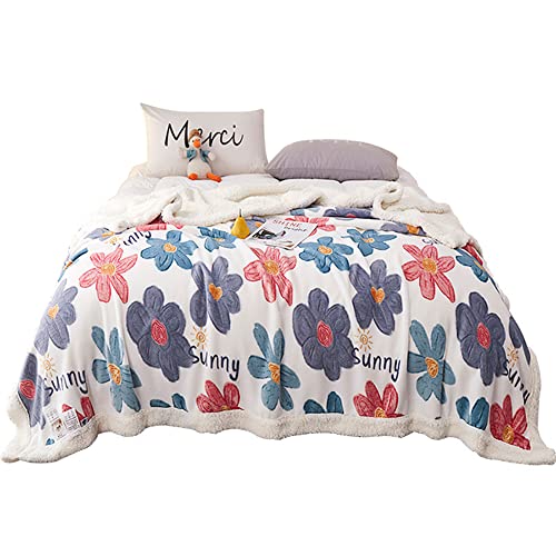 Queenshin Luxury Flower Fluffy Sherpa Fleece Blankets Twin Size 150 * 200 CM, 500 GMS Christmas Double Bed Snuggle Throws for Couch Sofas, White