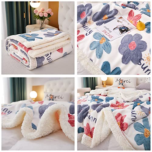 Queenshin Luxury Flower Fluffy Sherpa Fleece Blankets Twin Size 150 * 200 CM, 500 GMS Christmas Double Bed Snuggle Throws for Couch Sofas, White