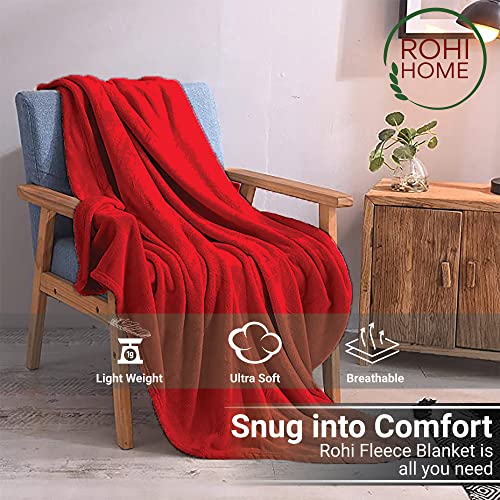 Rohi Fleece Blanket King Size for Bed Couch & Sofa - Super Soft Fluffy Faux Fur Warm Solid Red Bed Throws for Sofa Fleece Bedspread Blanket - 200x240 cm