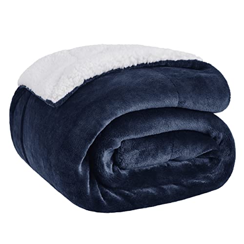 Bedsure Sherpa Fleece Throw Blanket - Fluffy Microfiber Solid Blankets for Bed and Couch Throw/Single Size, Navy Blue, 130x150cm