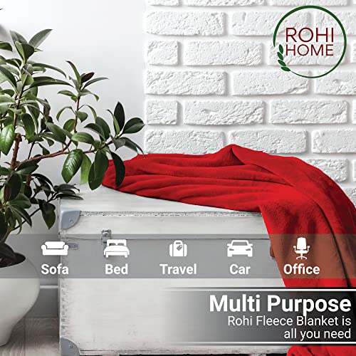 Rohi Fleece Blanket King Size for Bed Couch & Sofa - Super Soft Fluffy Faux Fur Warm Solid Red Bed Throws for Sofa Fleece Bedspread Blanket - 200x240 cm