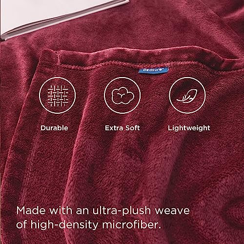 Bedsure Fleece Blanket King Size - Versatile Blanket for Bed Fluffy Soft Extra Large Throw, Red, 270x230cm