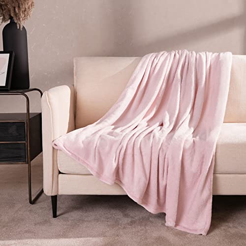 Brentfords Flannel Fleece Ultra Soft Large Blanket Throw Over Fluffy Warm Bedspread for Bedroom Double Bed Sofa Couch, Blush Pink - 150 x 200cm