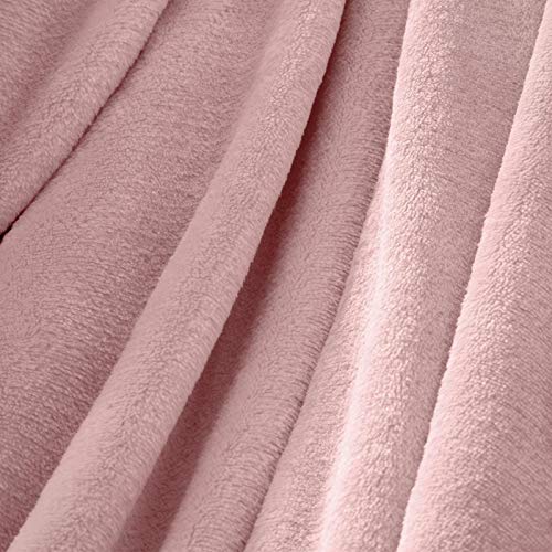 Brentfords Flannel Fleece Ultra Soft Large Blanket Throw Over Fluffy Warm Bedspread for Bedroom Double Bed Sofa Couch, Blush Pink - 150 x 200cm