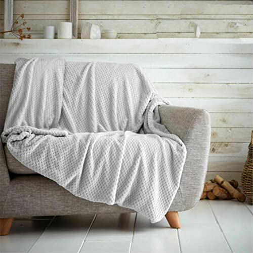 Style Spot Popcorn Throws Cuddly Cosy Soft Warm Fleece Blanket For Couch Sofa & Bed 2 Seater Sofa Cover 3 Seater Sofa Throw Large Luxury Throws Double & King Size (Silver, Double: 150 X 200)