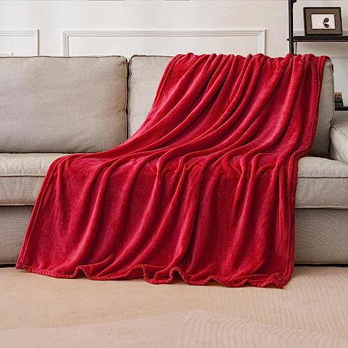 MIULEE Flannel Fleece Throw Blanket Soft Fluffy Solid Color Comfortable Plush Warm and Cozy for Bed Sofa Bedroom Twin/Double Red 60x80 Inch 150x200cm