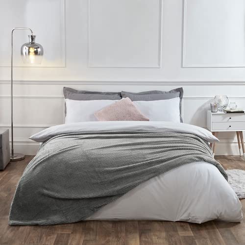 Dreamscene Luxury Waffle Honeycomb Super Soft Warm Throw Over Sofa Bed Blanket - 200 x 240cm - Charcoal