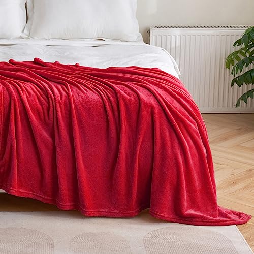 MIULEE Flannel Fleece Throw Blanket Soft Fluffy Solid Color Comfortable Plush Warm and Cozy for Bed Sofa Bedroom Twin/Double Red 60x80 Inch 150x200cm