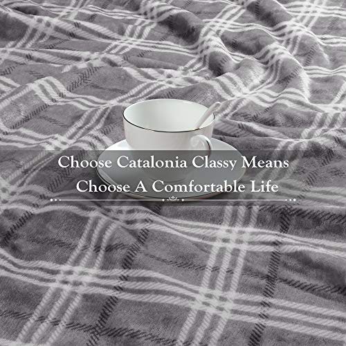 Catalonia Classy Plaid Sherpa Throw Blanket,Plush Flannel Throws for Couch and Bed,Super Soft Reversible TV Blanket,Comfort Caring Gift 150 x 130 cm,Buffalo Grey