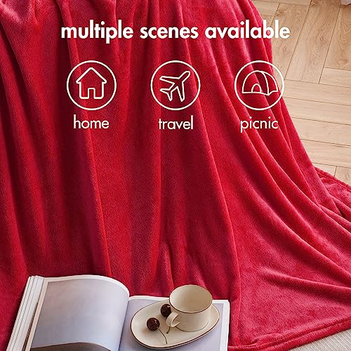 MIULEE Flannel Fleece Throw Blanket Soft Fluffy Solid Color Comfortable Plush Warm and Cozy for Bed Sofa Bedroom Twin/Double Red 60x80 Inch 150x200cm