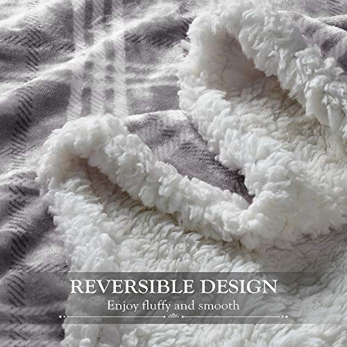 Catalonia Classy Plaid Sherpa Throw Blanket,Plush Flannel Throws for Couch and Bed,Super Soft Reversible TV Blanket,Comfort Caring Gift 150 x 130 cm,Buffalo Grey
