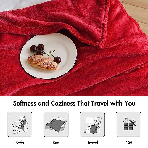 MIULEE Flannel Fleece Throw Blanket Soft Fluffy Solid Color Comfortable Plush Warm and Cozy for Bed Sofa Bedroom Twin/Double Red 60x80 Inch 150x200cm