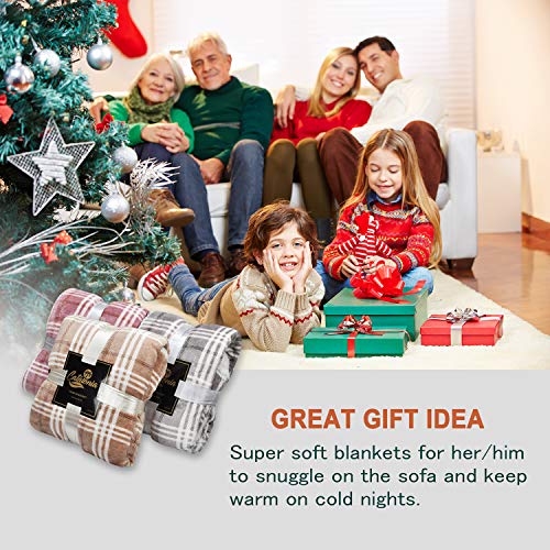 Catalonia Classy Plaid Sherpa Throw Blanket,Plush Flannel Throws for Couch and Bed,Super Soft Reversible TV Blanket,Comfort Caring Gift 150 x 130 cm,Buffalo Grey