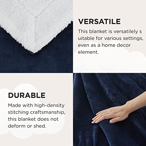Bedsure Sherpa Fleece Throw Blanket - Fluffy Microfiber Solid Blankets for Bed and Couch Throw/Single Size, Navy Blue, 130x150cm