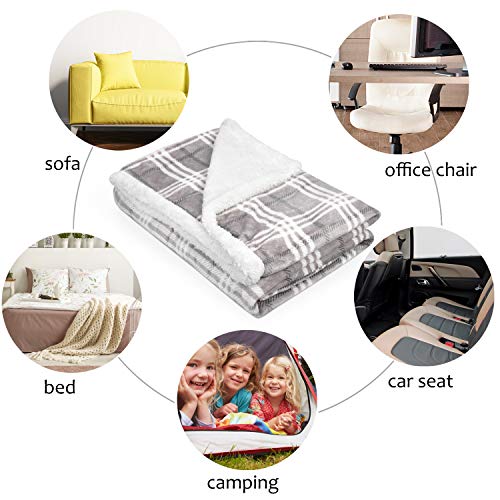Catalonia Classy Plaid Sherpa Throw Blanket,Plush Flannel Throws for Couch and Bed,Super Soft Reversible TV Blanket,Comfort Caring Gift 150 x 130 cm,Buffalo Grey