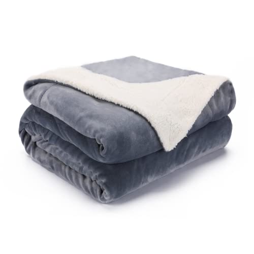 Sweetnight Sherpa Fleece Blanket 200x220cm, Double-Sided Super Soft Flannel Washed Plush Throw Blanket Suitable for Sofa,Bed,In/Oudoor for All Season & Best Gift for Family and Friend(Grey)