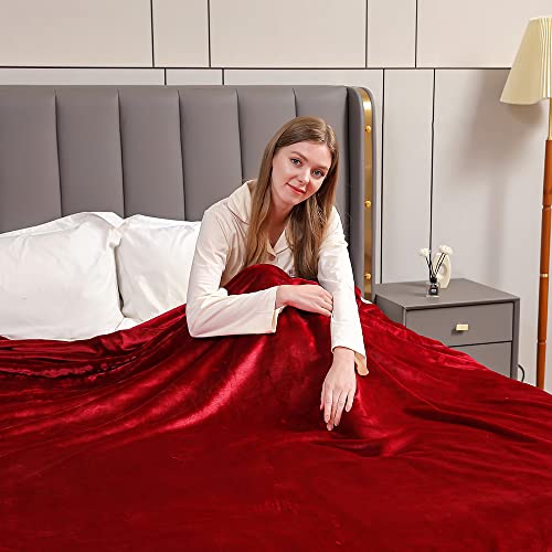 ml MassAri Limited Fleece Blanket Sofa Bed Throw 150x200 Burgundy Double Size Luxurious Cosy Winter Warm Faux Fur Reversible (Burgundy/Maroon, Double)