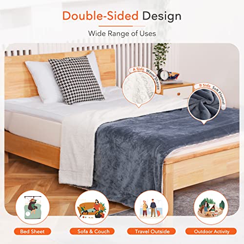 Sweetnight Sherpa Fleece Blanket 200x220cm, Double-Sided Super Soft Flannel Washed Plush Throw Blanket Suitable for Sofa,Bed,In/Oudoor for All Season & Best Gift for Family and Friend(Grey)