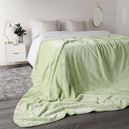Dreamscene Luxury Faux Fur Mink Fleece Throw Over Sofa Bed Soft Warm Large Blanket for Sofa - Sage Green, 150 x 200 cm