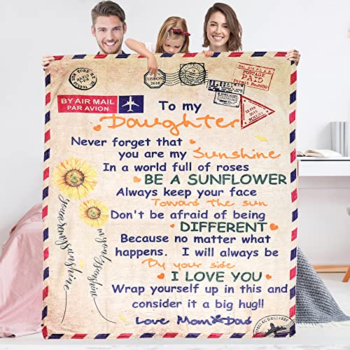 To My Daughter Blanket from Mom Dad, Aceshop Ultra-Soft Personalised Fleece Blanket to My Daughter Throw Blanket To My Daughter Gift From Dad Birthday Christmas Daughter Gifts from Mum (59x79in)