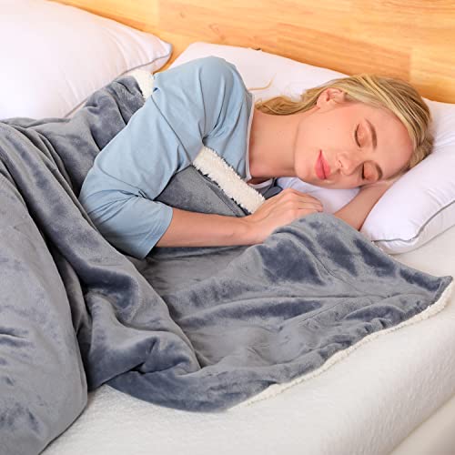 Sweetnight Sherpa Fleece Blanket 200x220cm, Double-Sided Super Soft Flannel Washed Plush Throw Blanket Suitable for Sofa,Bed,In/Oudoor for All Season & Best Gift for Family and Friend(Grey)