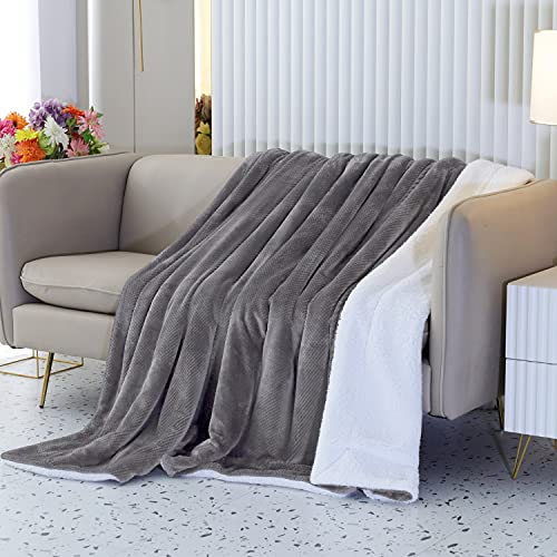 SOCHOW Waffle Sherpa Fleece Throw Blanket, Super Soft Fuzzy Warm, Lightweight Fluffy Reversible Plush Blanket for Bed Sofa Couch, 150cm×200cm Grey
