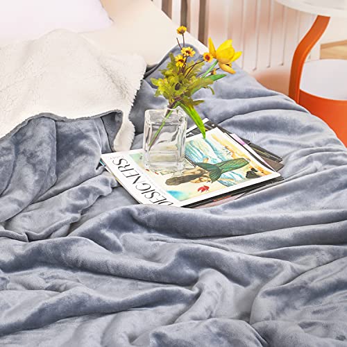 Sweetnight Sherpa Fleece Blanket 200x220cm, Double-Sided Super Soft Flannel Washed Plush Throw Blanket Suitable for Sofa,Bed,In/Oudoor for All Season & Best Gift for Family and Friend(Grey)