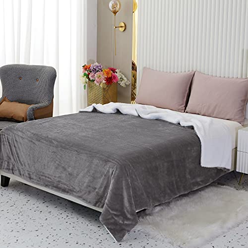 SOCHOW Waffle Sherpa Fleece Throw Blanket, Super Soft Fuzzy Warm, Lightweight Fluffy Reversible Plush Blanket for Bed Sofa Couch, 150cm×200cm Grey