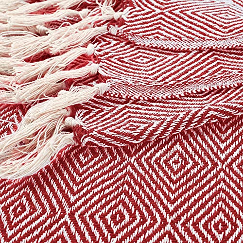 EHC Luxury Reversible Super Soft Cotton Diamond Large Throw For Sofa, Double Bed, Armchair - Red, 150 x 200 cm