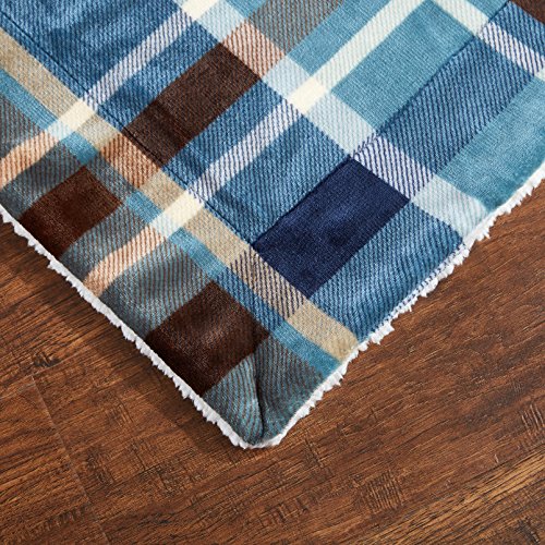 DREAMLANDING Sherpa Fleece Blanket Sofa Throw Double-Sided Super Soft Warm Throw Blanket For Bed, Sofa, Couch 150 * 180cm (Blue Plaid, 150×180cm)