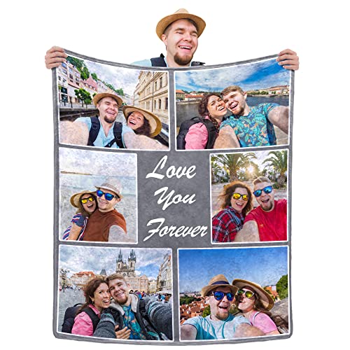 Elaike Custom Photo Blankets for Mom, Christmas Customized Throw Blankets with Pictures, Personalized Birthday Gifts for Mother in Law, Kids, Grandma - 9 Photos Collage