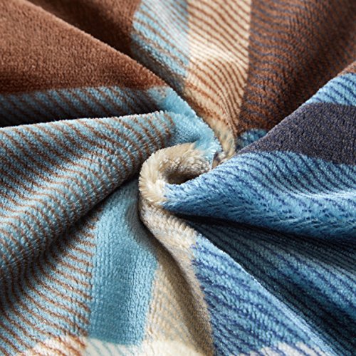 DREAMLANDING Sherpa Fleece Blanket Sofa Throw Double-Sided Super Soft Warm Throw Blanket For Bed, Sofa, Couch 150 * 180cm (Blue Plaid, 150×180cm)