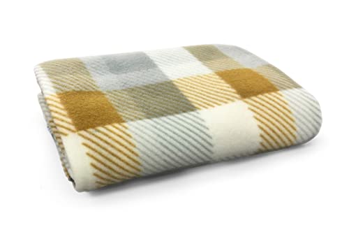Noel Velosso Tartan Check Polar Fleece, Throw Blanket, Suitable for Chair or Bed, Machine Washable, 127cm x 152cm (Ochre Check)
