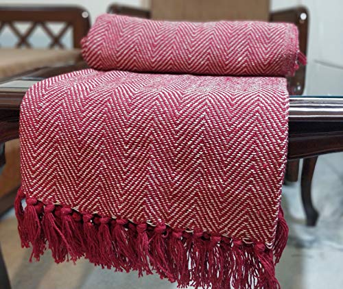 About Home Herringbone Cotton Blanket Throw, Settee Cover (RED/Natural, 50"x60")