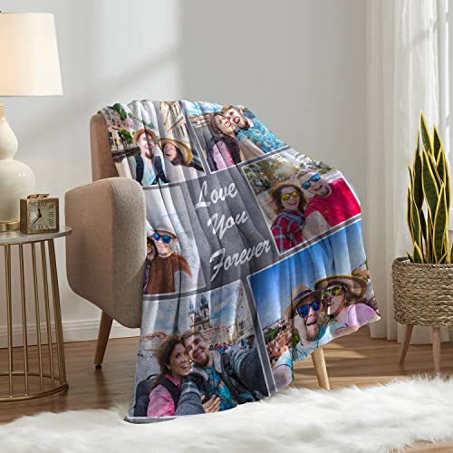 Elaike Custom Photo Blankets for Mom, Christmas Customized Throw Blankets with Pictures, Personalized Birthday Gifts for Mother in Law, Kids, Grandma - 9 Photos Collage