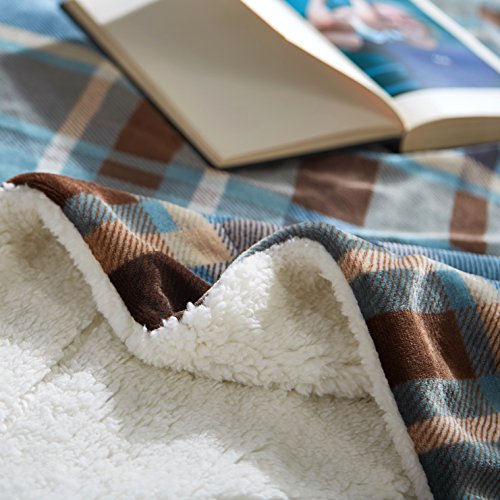 DREAMLANDING Sherpa Fleece Blanket Sofa Throw Double-Sided Super Soft Warm Throw Blanket For Bed, Sofa, Couch 150 * 180cm (Blue Plaid, 150×180cm)