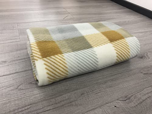 Noel Velosso Tartan Check Polar Fleece, Throw Blanket, Suitable for Chair or Bed, Machine Washable, 127cm x 152cm (Ochre Check)