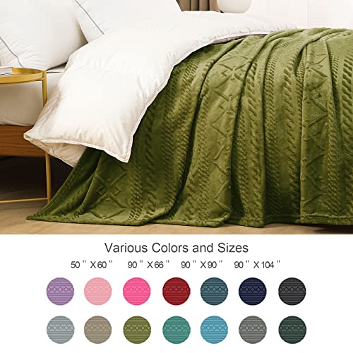 Exclusivo Mezcla Large Flannel Fleece Throw Blanket, 127x152 CM Sofa Throws, Soft Decorative Geometry Pattern Throws for Sofa, Olive Green Blanket