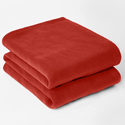 Dreamscene Extra Large Warm Polar Fleece Throw Over Soft Sofa Bed Blanket Bedspread, Plain Red - 200 x 240 cm