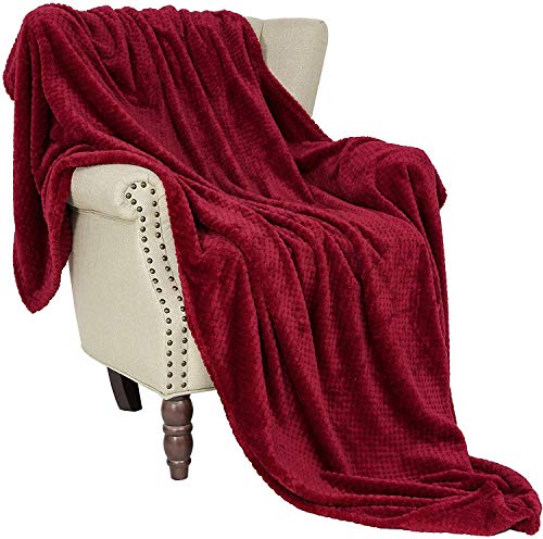 Exclusivo Mezcla Flannel Throw Blanket, 127x178 CM Soft Sofa Throws, Waffle Fleece Throws for Sofa, Burgundy Blanket