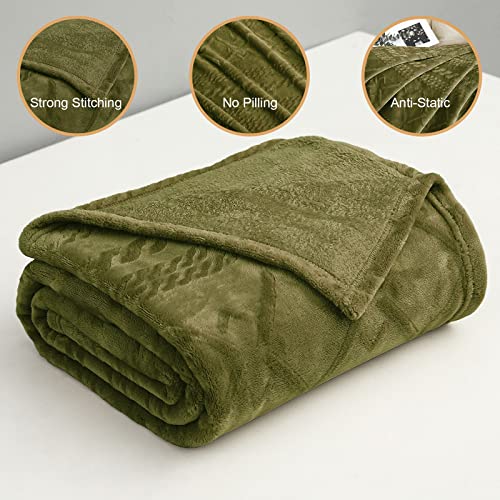 Exclusivo Mezcla Large Flannel Fleece Throw Blanket, 127x152 CM Sofa Throws, Soft Decorative Geometry Pattern Throws for Sofa, Olive Green Blanket