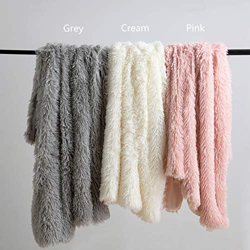 HORIMOTE HOME Faux Fur Pink Fluffy Throw Blanket- Luxury Shaggy Warm Fuzzy Fluffy Elegant Long Hair Washable Decoration Blanket for Sofa Couch and Bed, Pink 127x152cm